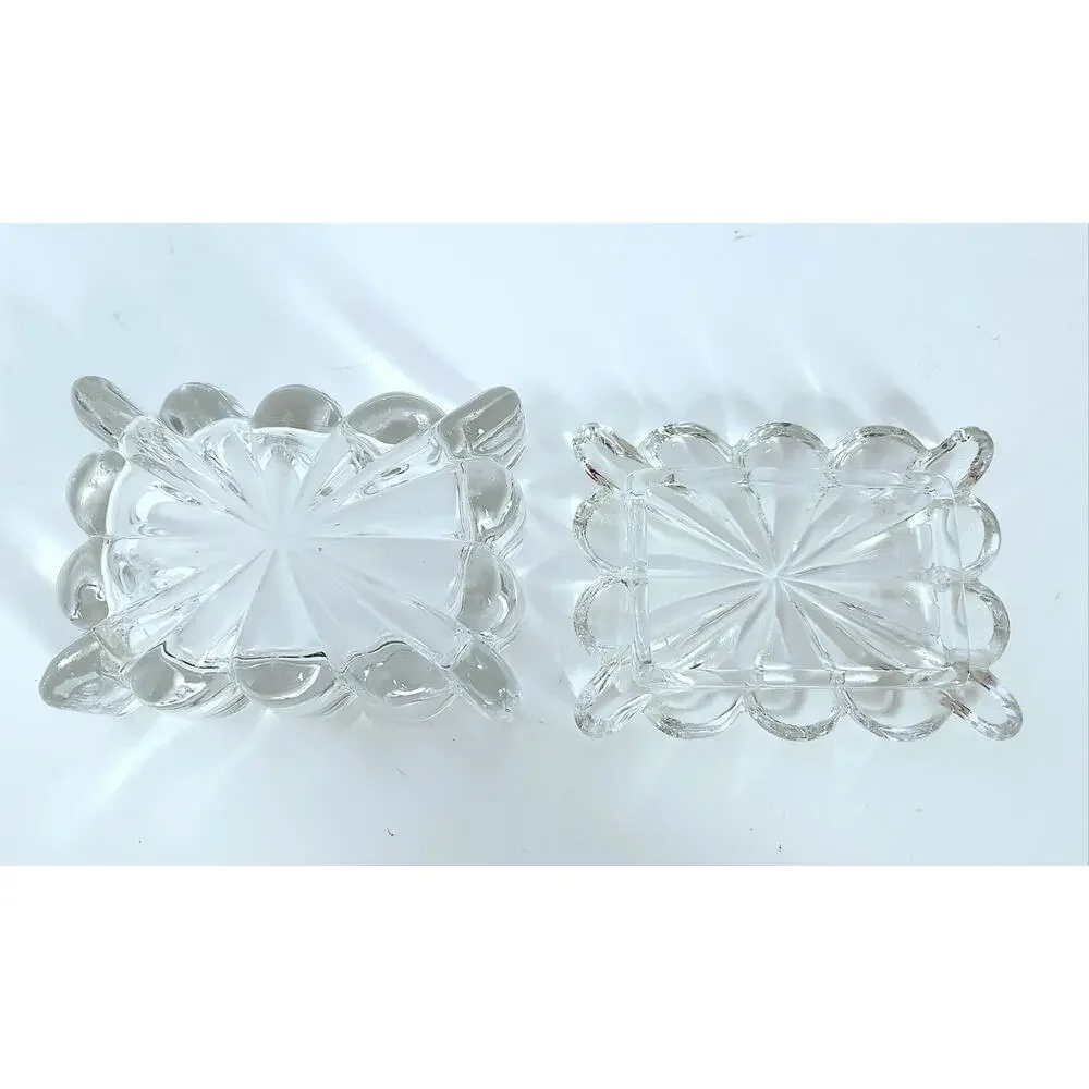 Vintage Clear Pressed Glass Vanity Trinket Jewelry Box with Lid